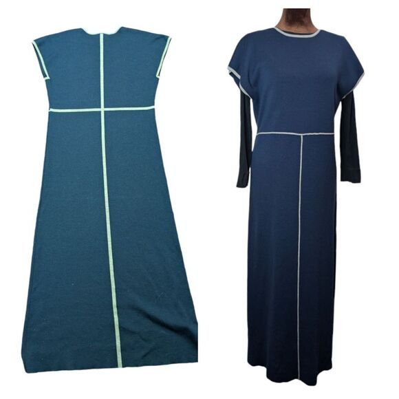 Cos navy wool blend midi dress grey contrast piping trim size M - Picture 2 of 12